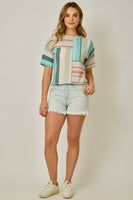 Mystree Mixed Stripe Top in Mint/Teal