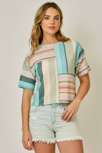 Load image into Gallery viewer, Mystree Mixed Stripe Top in Mint/Teal
