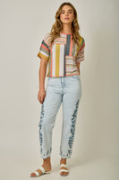 Mystree Mixed Stripe Top in Pink/Yellow