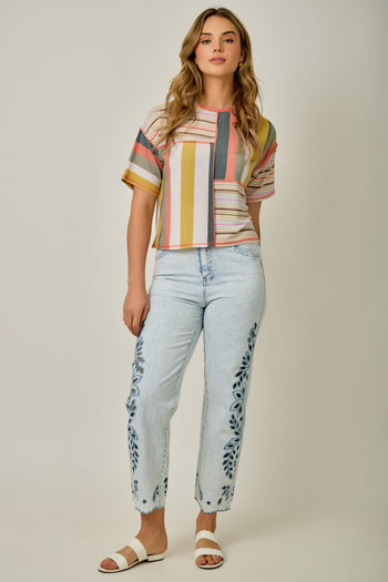 Mystree Mixed Stripe Top in Pink/Yellow