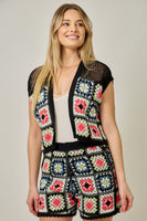 Mystree Multicolor Crochet Cardigan in Black Mix