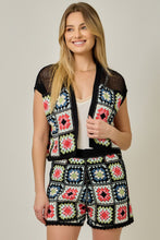 Load image into Gallery viewer, Mystree Multicolor Crochet Cardigan in Black Mix

