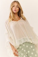 Oddi Sheer Ruffled Chiffon Blouse in Soft White