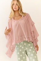 Oddi Sheer Ruffled Chiffon Blouse in Soft Pink