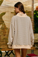 BucketList Stripe Print Mock Neck Oversized Sweatshirt in Peach/Blue