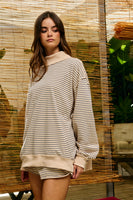 BucketList Stripe Print Mock Neck Oversized Sweatshirt in Peach/Blue