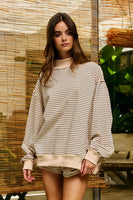 BucketList Stripe Print Mock Neck Oversized Sweatshirt in Peach/Blue