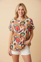 Heimish Waffle Knit Floral Print Top in Peach Multi