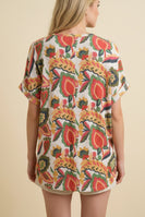 Heimish Waffle Knit Floral Print Top in Peach Multi