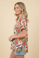 Heimish Waffle Knit Floral Print Top in Peach Multi