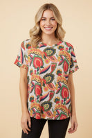 Heimish Waffle Knit Floral Print Top in Peach Multi