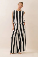 Oddi Vertical Stripe Sleeveless Top and Pants Set in Black/Ivory