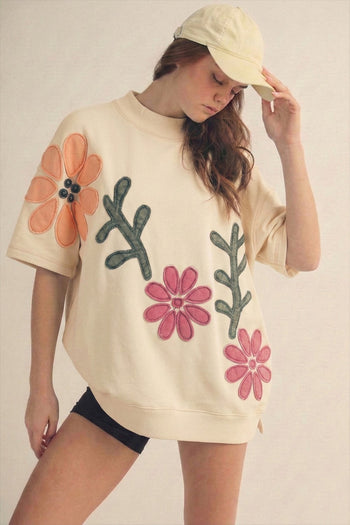 LovLov OVERSIZED Artisan Bloom Patch Top in Ivory