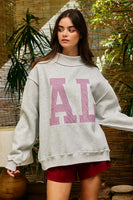 BucketList 'AL' Striped Embroidered Mock Neck Sweatshirt in Ash Grey