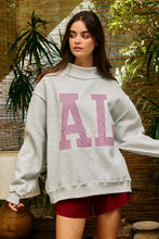 Load image into Gallery viewer, BucketList 'AL' Striped Embroidered Mock Neck Sweatshirt in Ash Grey
