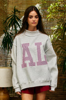 BucketList 'AL' Striped Embroidered Mock Neck Sweatshirt in Ash Grey