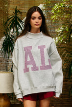 Load image into Gallery viewer, BucketList 'AL' Striped Embroidered Mock Neck Sweatshirt in Ash Grey
