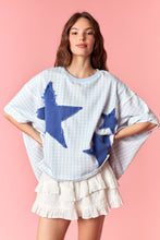 Load image into Gallery viewer, Peach Love Gingham Knit Top with Star Patched Front in Light Blue/Royal
