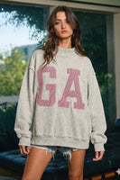 BucketList 'GA' Striped Embroidered Mock Neck Sweatshirt in Ash Grey