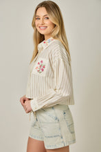 Load image into Gallery viewer, Mystree Embroidered Pinstripe Top in Ivory
