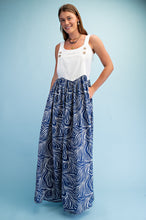 Load image into Gallery viewer, GiGio Marbled Print Mixed Fabric Overall Dress in Navy Combo
