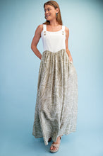 Load image into Gallery viewer, GiGio Marbled Print Mixed Fabric Overall Dress in Green Combo
