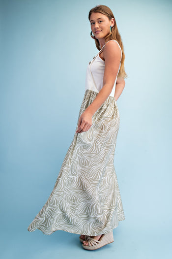 GiGio Marbled Print Mixed Fabric Overall Dress in Green Combo