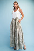 Load image into Gallery viewer, GiGio Marbled Print Mixed Fabric Overall Dress in Green Combo
