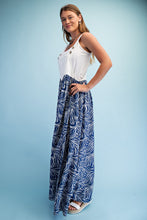 Load image into Gallery viewer, GiGio Marbled Print Mixed Fabric Overall Dress in Navy Combo
