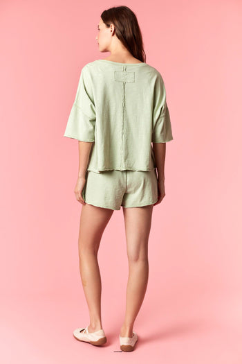 Peach Love Garment Dyed Slub Jersey Crop Top And Skort Set Olive