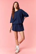 Load image into Gallery viewer, Peach Love Garment Dyed Slub Jersey Crop Top And Skort Set Navy
