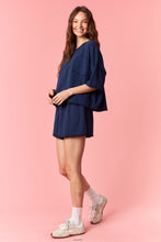 Load image into Gallery viewer, Peach Love Garment Dyed Slub Jersey Crop Top And Skort Set Navy
