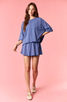 Peach Love Garment Dyed Slub Jersey Crop Top And Skort Set Royal Blue