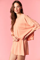 Peach Love Garment Dyed Slub Jersey Crop Top And Skort Set Orange