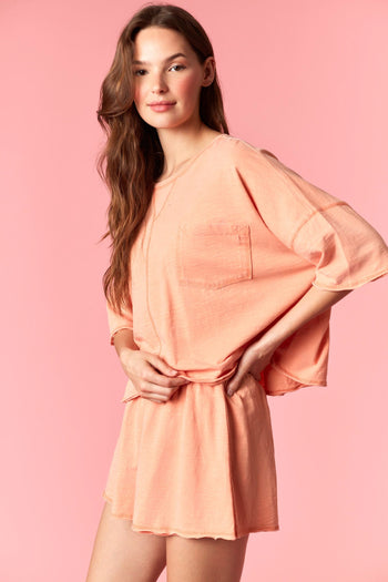 Peach Love Garment Dyed Slub Jersey Crop Top And Skort Set Orange