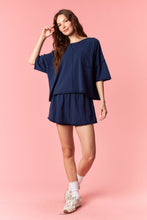 Load image into Gallery viewer, Peach Love Garment Dyed Slub Jersey Crop Top And Skort Set Navy
