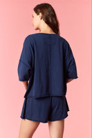 Peach Love Garment Dyed Slub Jersey Crop Top And Skort Set Navy