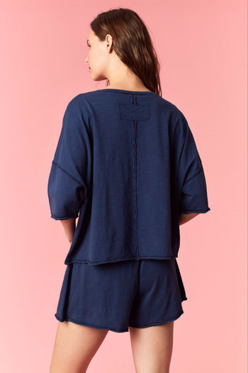 Peach Love Garment Dyed Slub Jersey Crop Top And Skort Set Navy