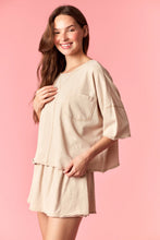 Load image into Gallery viewer, Peach Love Garment Dyed Slub Jersey Crop Top And Skort Set Beige
