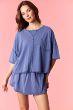 Load image into Gallery viewer, Peach Love Garment Dyed Slub Jersey Crop Top And Skort Set Royal Blue

