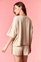 Peach Love Garment Dyed Slub Jersey Crop Top And Skort Set Beige