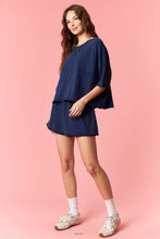 Load image into Gallery viewer, Peach Love Garment Dyed Slub Jersey Crop Top And Skort Set Navy
