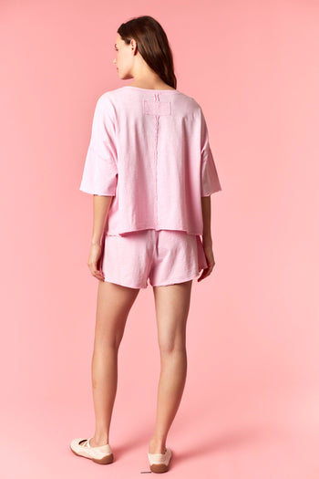 Peach Love Garment Dyed Slub Jersey Crop Top And Skort Set Pink
