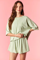 Peach Love Garment Dyed Slub Jersey Crop Top And Skort Set Olive