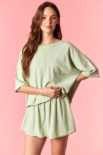 Peach Love Garment Dyed Slub Jersey Crop Top And Skort Set Olive