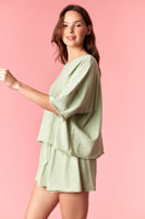 Peach Love Garment Dyed Slub Jersey Crop Top And Skort Set Olive