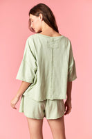 Peach Love Garment Dyed Slub Jersey Crop Top And Skort Set Olive