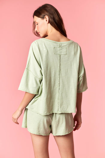 Peach Love Garment Dyed Slub Jersey Crop Top And Skort Set Olive