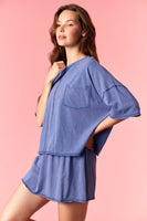 Peach Love Garment Dyed Slub Jersey Crop Top And Skort Set Royal Blue
