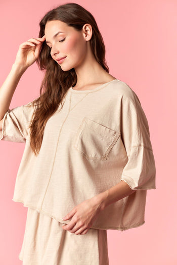Peach Love Garment Dyed Slub Jersey Crop Top And Skort Set Beige